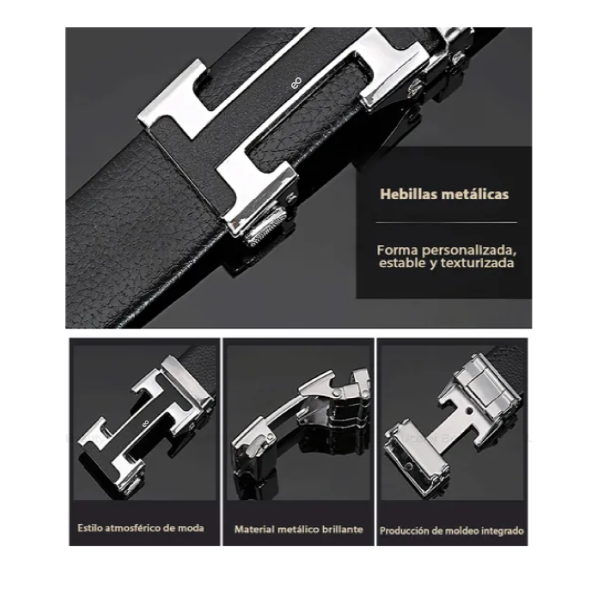 Cinto Negro De Elegante Cuero Hombre, Hebilla Automática 120cm Color Negro H