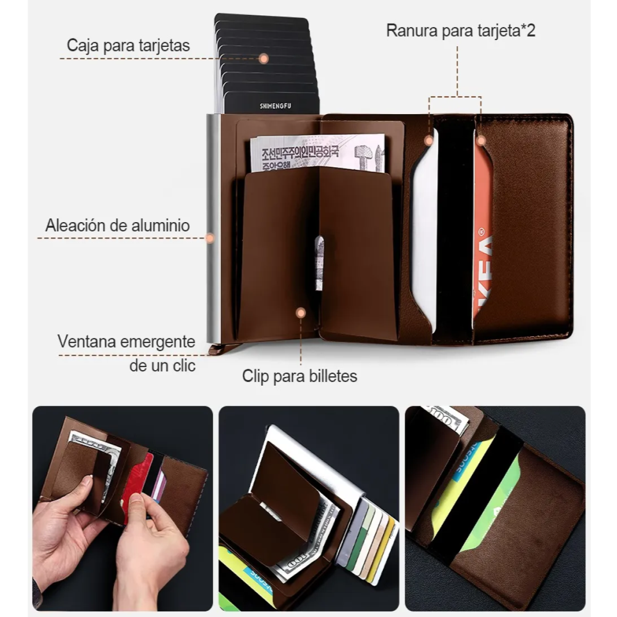 Cartera Con Protección Rfid De Aluminio Para Hombre Color Marron Oscuro