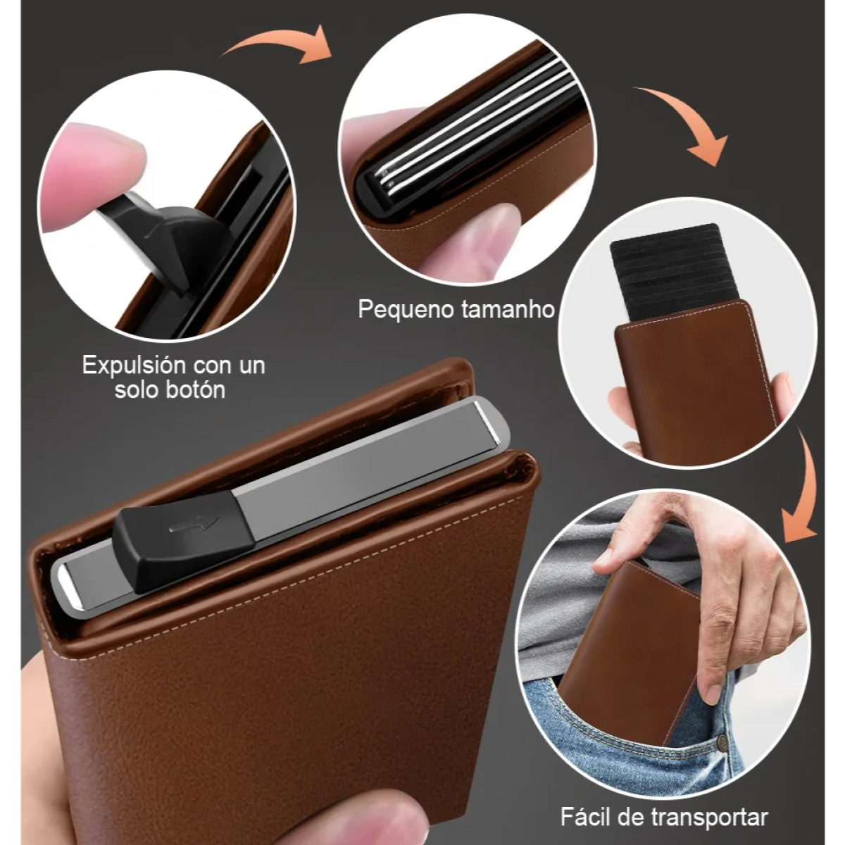 Cartera Con Protección Rfid De Aluminio Para Hombre Color Marron Oscuro