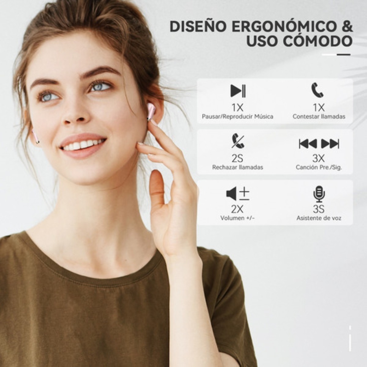 Audífonos Inalámbricos Mini Microfono Para Ios Android Bt5.3 Rosa