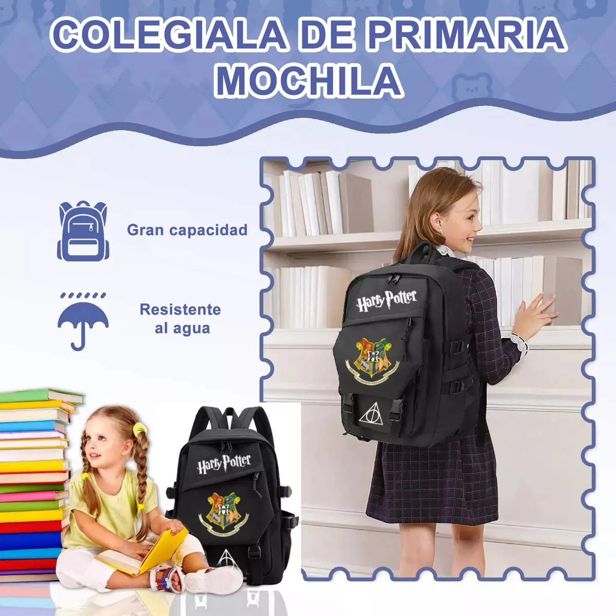 Mochila Escolar Con Estampado De Harry Potter , Mochilas Escolares De Lona, Impermeable, Portátil, Carga Usb.
