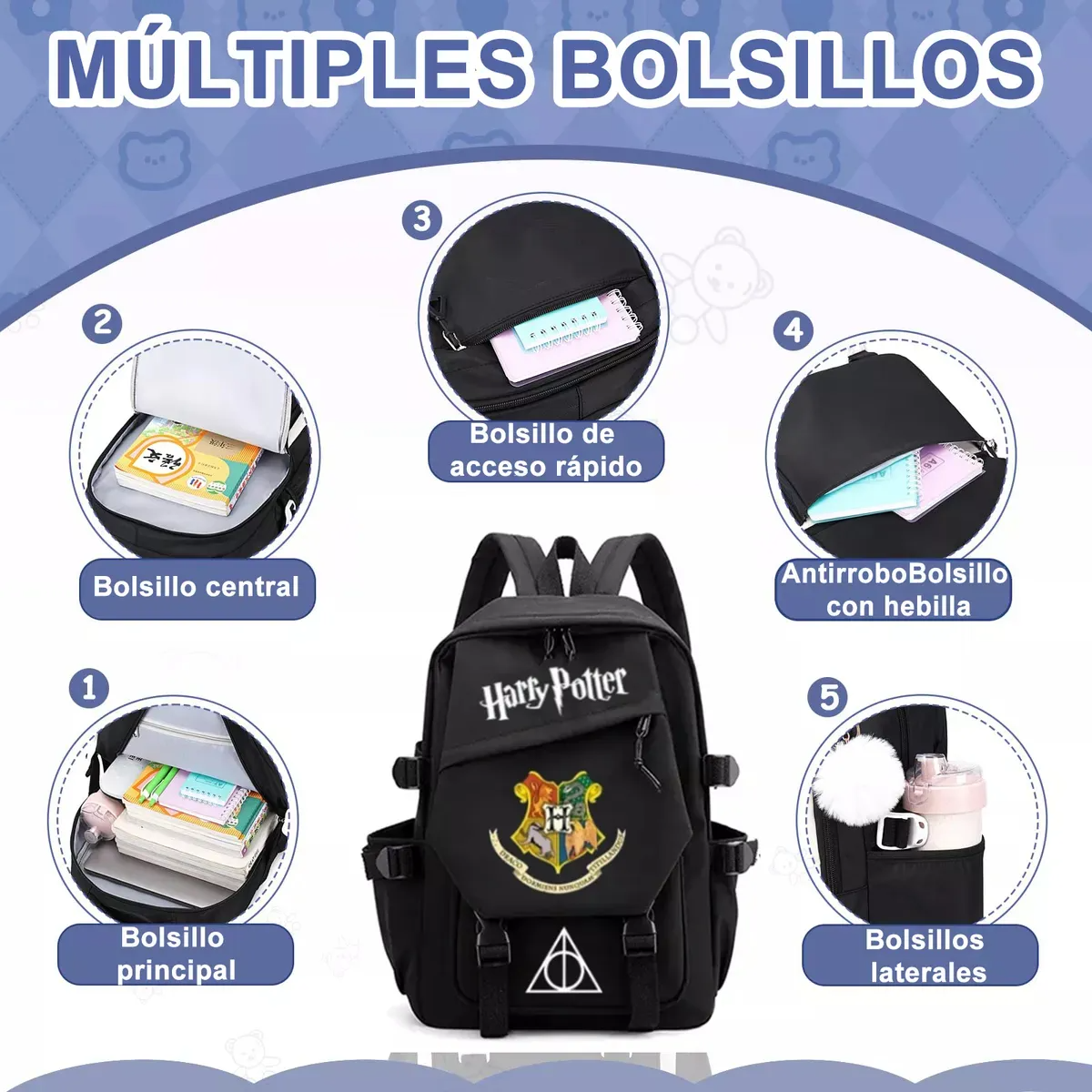 Mochila Escolar Con Estampado De Harry Potter , Mochilas Escolares De Lona, Impermeable, Portátil, Carga Usb.