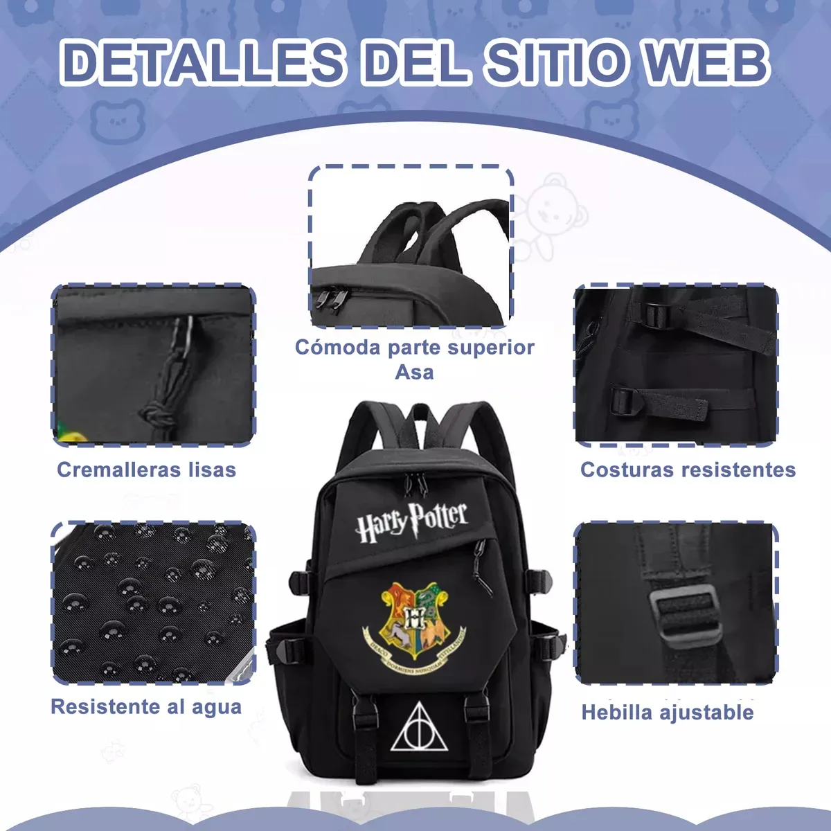 Mochila Escolar Con Estampado De Harry Potter , Mochilas Escolares De Lona, Impermeable, Portátil, Carga Usb.