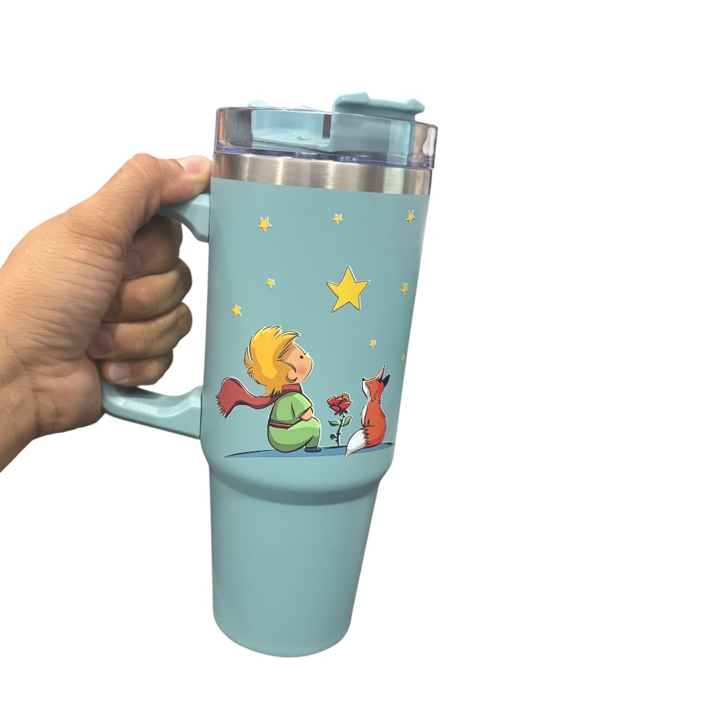 Termo de acero inoxidable color azul petroleo, El principito 30 Oz
