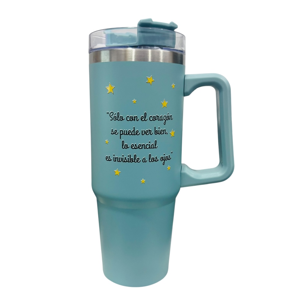 Termo de acero inoxidable color azul petroleo, El principito 30 Oz