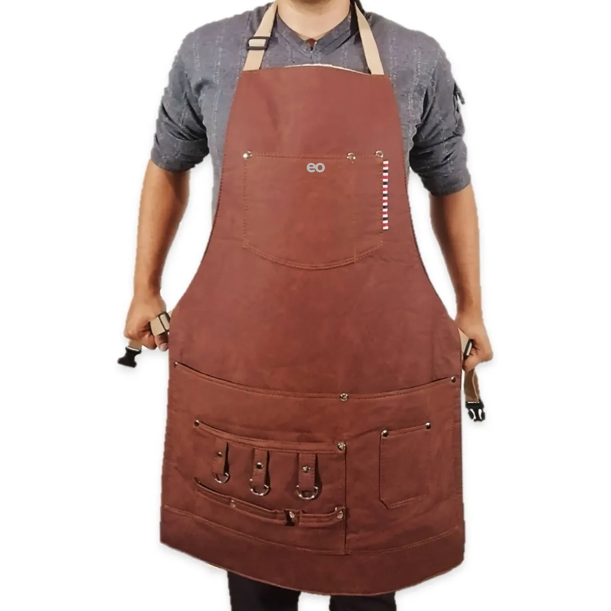 Mandil Barbero Vini Piel Delantal Estilista Porta-utensilios Marron