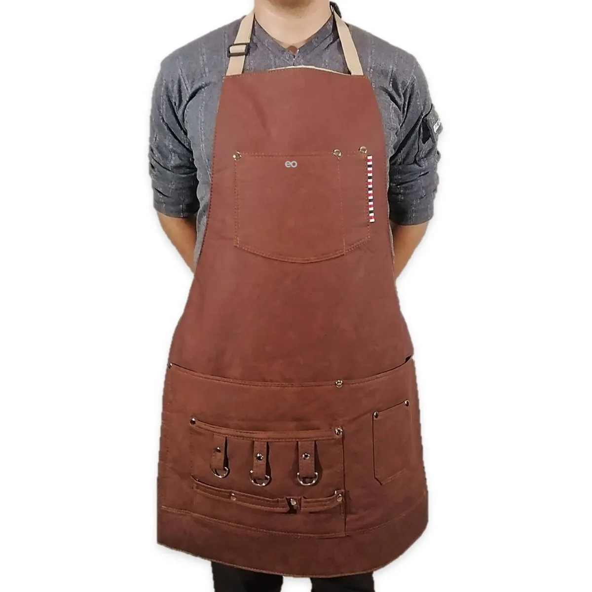 Mandil Barbero Vini Piel Delantal Estilista Porta-utensilios Marron