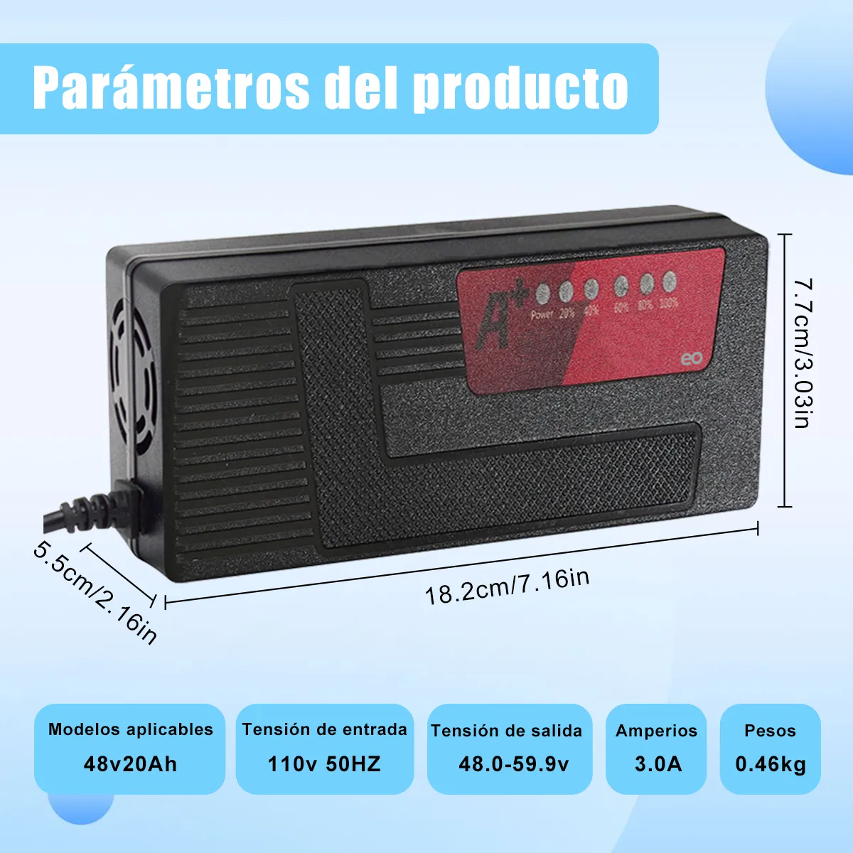 Cargador de bicicleta eléctrica de 48 V y 12ah con 6 luces indicadoras