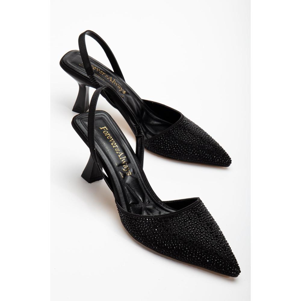 Rae - Zapatos de tacón bajo con tira trasera y diamantes de imitación negros