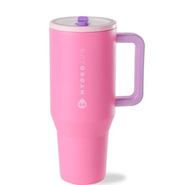 HydroJug Traveler - Botella de agua de 945 ml con asa y pajita abatible - Se adapta al portavasos, vaso resistente a fugas, base de acero inoxidable y goma con aislamiento reutiliz