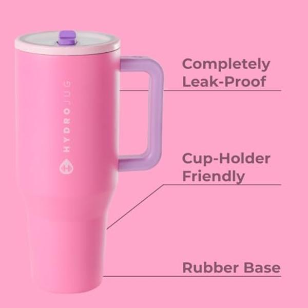 HydroJug Traveler - Botella de agua de 945 ml con asa y pajita abatible - Se adapta al portavasos, vaso resistente a fugas, base de acero inoxidable y goma con aislamiento reutiliz