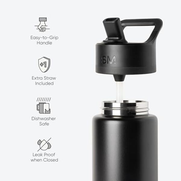 HydroJug Traveler - Botella de agua de 1,2 litros con asa y pajita abatible - Se adapta al portavasos, vaso resistente a fugas, base de acero inoxidable y goma con aislamiento reut