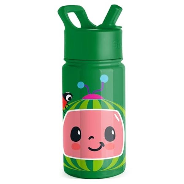 Botella de agua Summit para niños, sencilla y moderna, con tapa con pajita | Vaso térmico de acero inoxidable CoComelon de 14 oz para niños pequeños y escolares | CoComelon Sandía