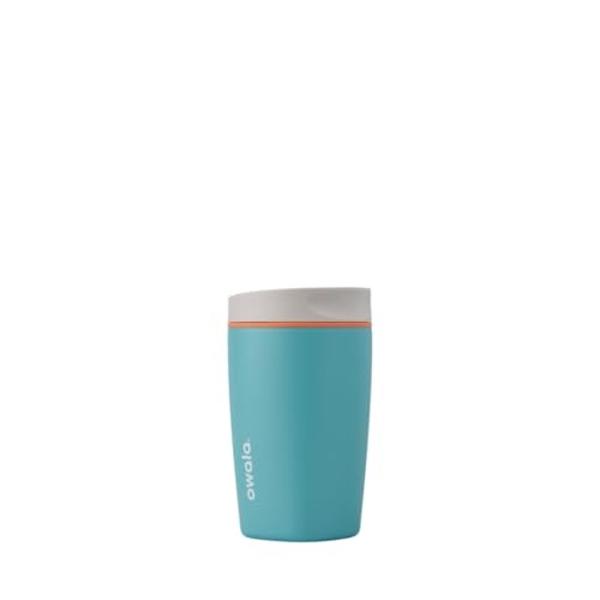 Vaso de café Owala SmoothSip Slider de acero inoxidable con aislamiento, reutilizable para café helado y caliente, sin BPA, 355 ml, gris/azul (Beachy Breeze)