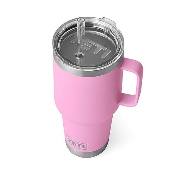 Vaso YETI Rambler de 945 ml con asa y tapa con pajita, taza de viaje con aislamiento al vacío y asa, de acero inoxidable, color rosa intenso