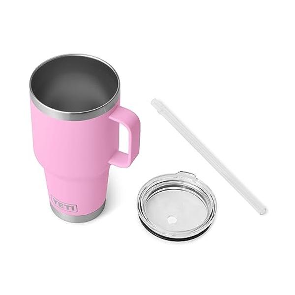 Vaso YETI Rambler de 945 ml con asa y tapa con pajita, taza de viaje con aislamiento al vacío y asa, de acero inoxidable, color rosa intenso