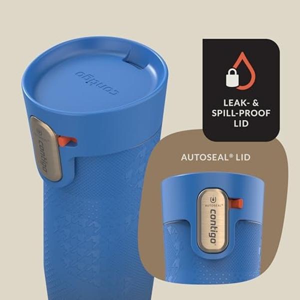Taza de viaje de acero inoxidable con aislamiento al vacío Contigo x Ally Love, con cierre automático y tapa fácil de limpiar, a prueba de derrames, mantiene las bebidas frías dura