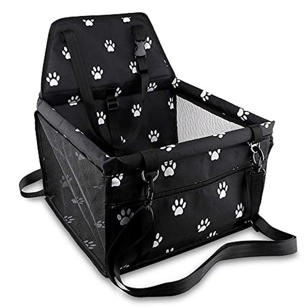 Petbobi - Asiento elevador para coche para perros y gatos, portátil y transpirable, con cinturón de seguridad, ideal para viajes, con correa con clip y tubo de PVC (pie)