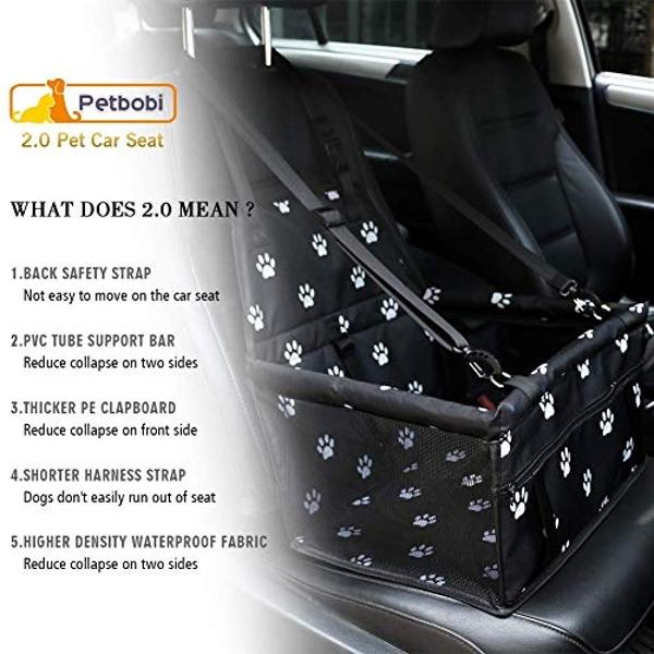 Petbobi - Asiento elevador para coche para perros y gatos, portátil y transpirable, con cinturón de seguridad, ideal para viajes, con correa con clip y tubo de PVC (pie)