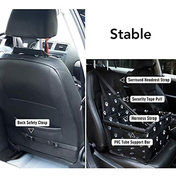 Petbobi - Asiento elevador para coche para perros y gatos, portátil y transpirable, con cinturón de seguridad, ideal para viajes, con correa con clip y tubo de PVC (pie)