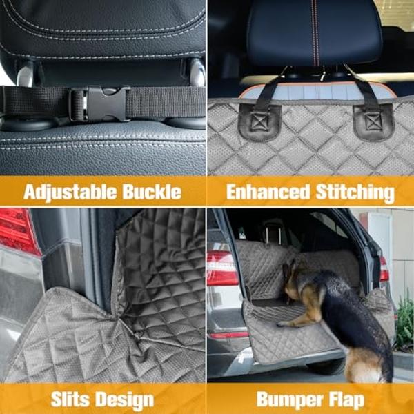 PETICON - Forro de carga para perros, impermeable, para SUV, sedanes y furgonetas, con protector de parachoques, antideslizante, tamaño grande, ajuste universal, color gris