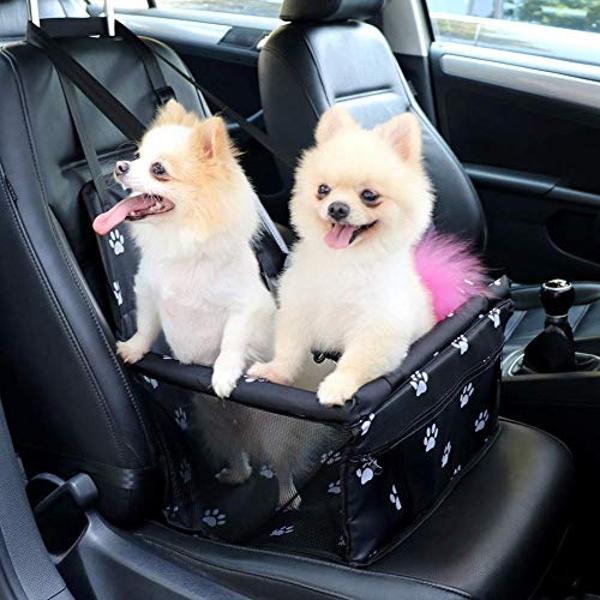 Petbobi - Asiento elevador para coche para perros y gatos, portátil y transpirable, con cinturón de seguridad, ideal para viajes, con correa con clip y tubo de PVC (pie)