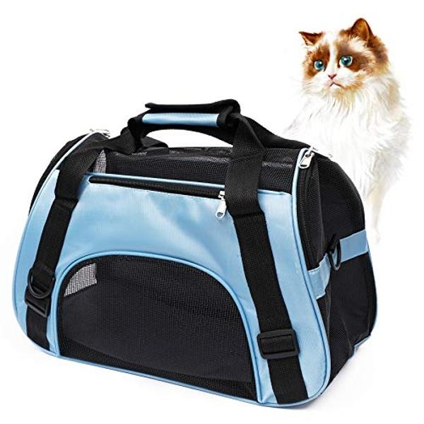 Transportín de mascotas MuchL, suave, para gatos, perros y cachorros, aprobado por aerolíneas (pequeño, azul)