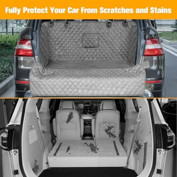PETICON - Forro de carga para perros, impermeable, para SUV, sedanes y furgonetas, con protector de parachoques, antideslizante, tamaño grande, ajuste universal, color gris