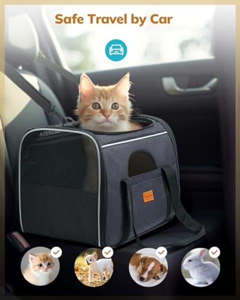 Transportín suave para gatos Morpilot: transportín portátil para gatos, perros y cachorros pequeños o medianos de hasta 6,3 kg. Aprobado por aerolíneas, con hebilla de seguridad y 