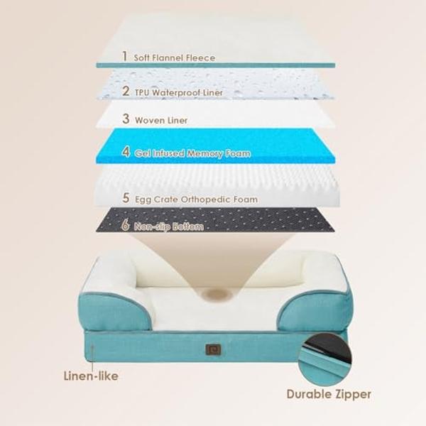 Camas ortopédicas EHEYCIGA para perros extragrandes, impermeables, de espuma viscoelástica XL, con laterales, base antideslizante y sofá cama de espuma tipo huevera con funda extra