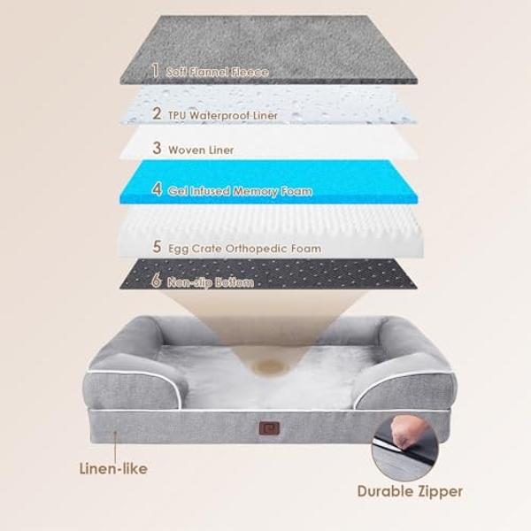 Camas ortopédicas EHEYCIGA para perros grandes, impermeables, de espuma viscoelástica, con laterales, base antideslizante y sofá cama de espuma tipo huevera con funda extraíble y l
