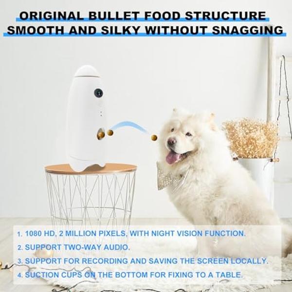 Caichuxiye - Dispensador de premios para mascotas, cámara 360 para perros, HD 1080p, monitoreo remoto, visión nocturna automática, audio bidireccional, apto para perros y gatos