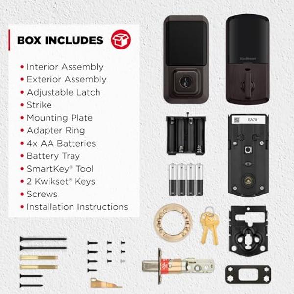 Cerradura inteligente Kwikset Halo con Wi-Fi, cerrojo táctil para puerta de entrada sin llave, control por aplicación, certificación AAA, fácil instalación sin concentrador, acabad