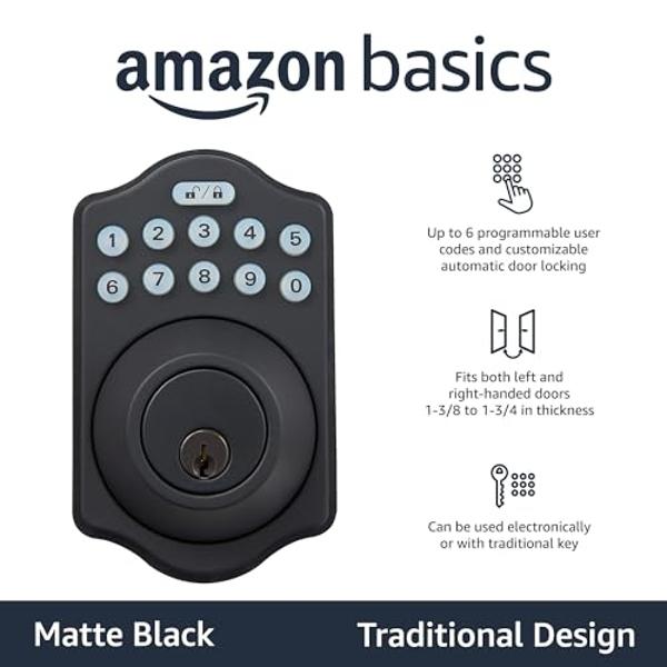Cerradura de seguridad sin llave Amazon Basics - Teclado electrónico tradicional (paquete de 6) - Negro mate con opción de llave