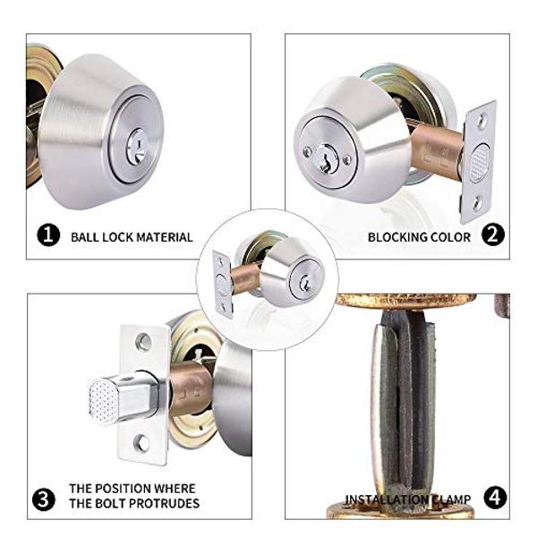 Cerradura de doble llave Rulart - Doble llave, cilindro ajustable de 2 vías (privacidad/paso), acero inoxidable satinado (plata, cilindro simple) (plata, doble cara)