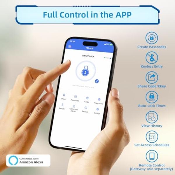 Cerradura inteligente con manija, cerradura digital sin llave para puerta de entrada/interior, cerraduras exteriores con huella dactilar, cerrojo electrónico con teclado, perilla b