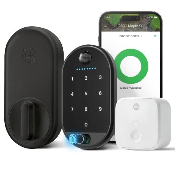 Cerradura inteligente con manija, cerradura digital sin llave para puerta de entrada/interior, cerraduras exteriores con huella dactilar, cerrojo electrónico con teclado, perilla b