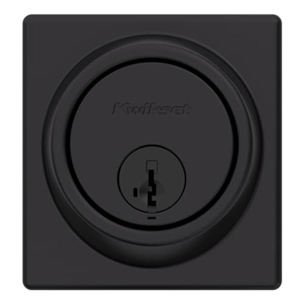 Cerradura de cerrojo Kwikset 817, puerta de entrada frontal con llave exterior cuadrada en negro mate, cerradura de seguridad SmartKey resistente a la ganzúa, cilindro único con pr