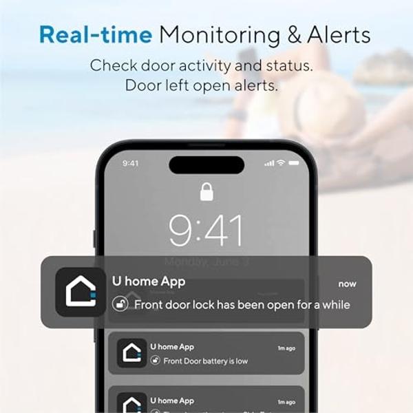 Cerraduras inteligentes ULTRALOQ U-Bolt Pro con WiFi para puerta de entrada, cerradura inteligente con manija, cerradura de entrada sin llave con huella dactilar y sensor de puerta