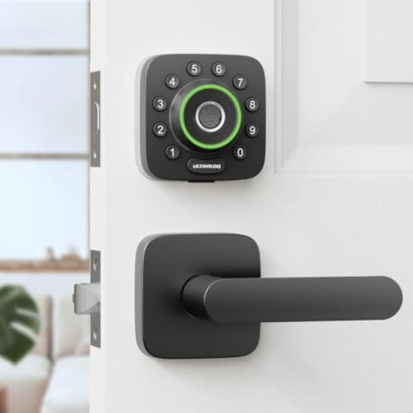 Cerraduras inteligentes ULTRALOQ U-Bolt Pro con WiFi para puerta de entrada, cerradura inteligente con manija, cerradura de entrada sin llave con huella dactilar y sensor de puerta