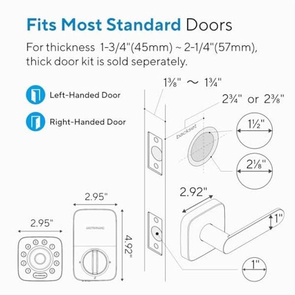 Cerraduras inteligentes ULTRALOQ U-Bolt Pro con WiFi para puerta de entrada, cerradura inteligente con manija, cerradura de entrada sin llave con huella dactilar y sensor de puerta