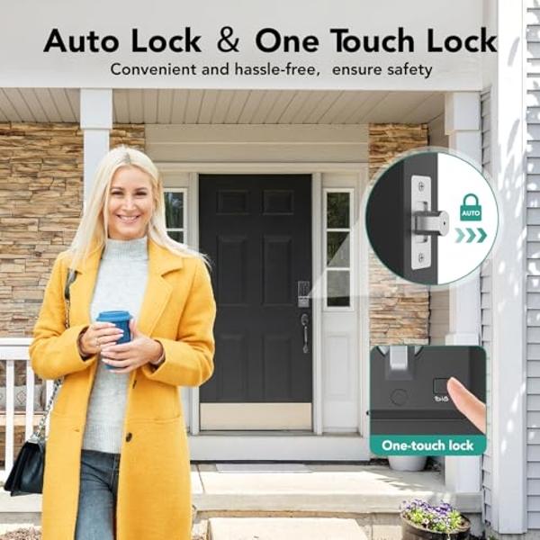 Cerradura Devo G3 para puerta de entrada, 6 en 1, con huella dactilar, sin llave, con cerrojo inteligente con Wi-Fi integrado y control remoto por aplicación, fácil de instalar sin