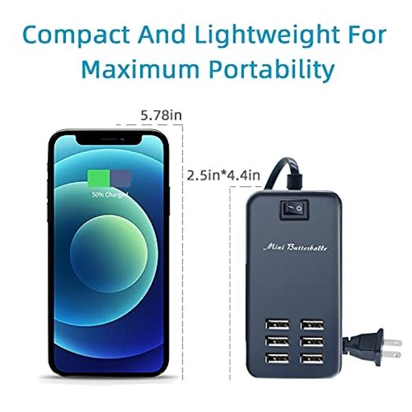 Estación de carga USB, estación de carga de escritorio de 6 puertos para múltiples dispositivos, regleta de pared con interruptor