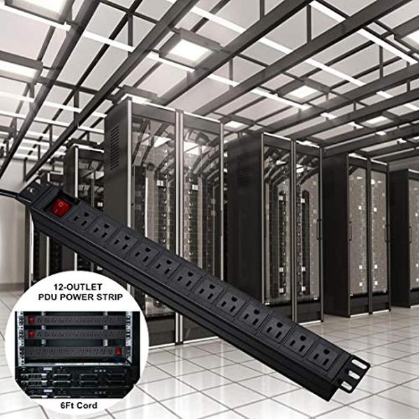Protector contra sobretensiones BTU para montaje en rack, regleta de 12 tomas con interruptor, resistente, de metal, para racks de servidores, garajes, tiendas, industria y comerci