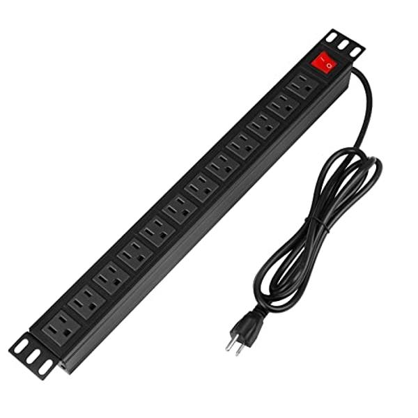 Protector contra sobretensiones BTU para montaje en rack, regleta de 12 tomas con interruptor, resistente, de metal, para racks de servidores, garajes, tiendas, industria y comerci
