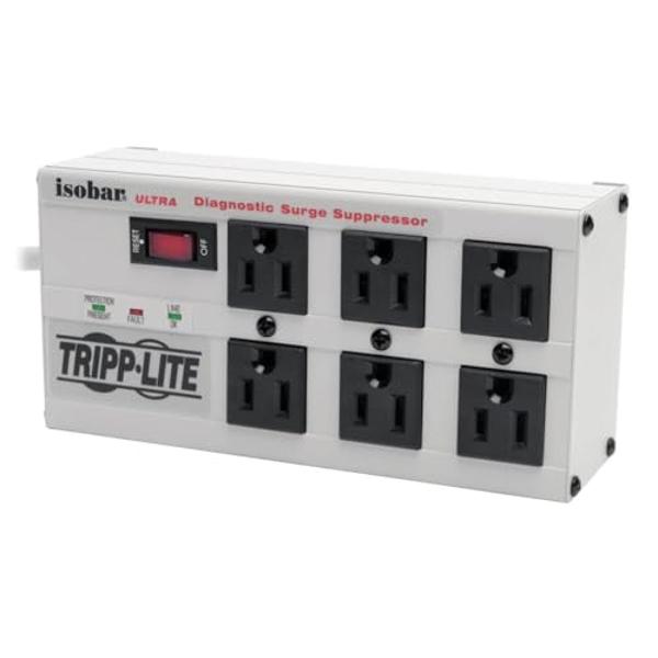 Tripp Lite ISOBAR6Ultra Isobar - Regleta de enchufes con 6 tomas de corriente, cable de 1.8 m (6 pies), enchufe en ángulo recto, metal, garantía limitada de por vida y seguro de $5