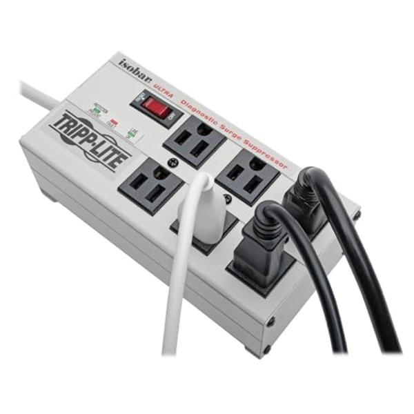 Tripp Lite ISOBAR6Ultra Isobar - Regleta de enchufes con 6 tomas de corriente, cable de 1.8 m (6 pies), enchufe en ángulo recto, metal, garantía limitada de por vida y seguro de $5