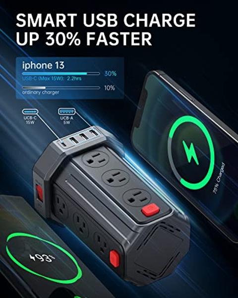 Protector contra sobretensiones de regleta, cable de extensión de 3 m con 12 tomas de CA, 4 USB (1 USB C), estación de carga de escritorio SMALLRT Power Tower (negro, 3 m)