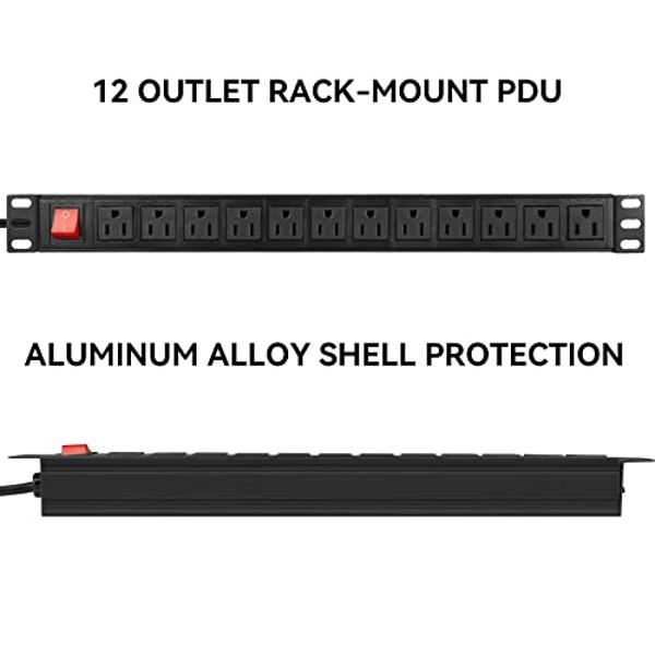 Protector contra sobretensiones BTU para montaje en rack, regleta de 12 tomas con interruptor, resistente, de metal, para racks de servidores, garajes, tiendas, industria y comerci