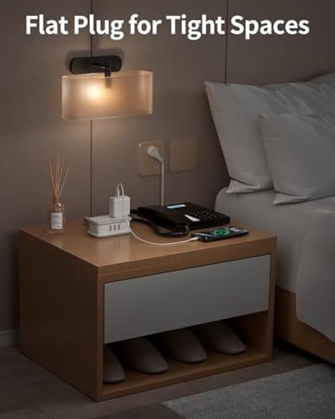 Estación de carga USB, estación de carga de escritorio de 6 puertos para múltiples dispositivos, regleta de pared con interruptor